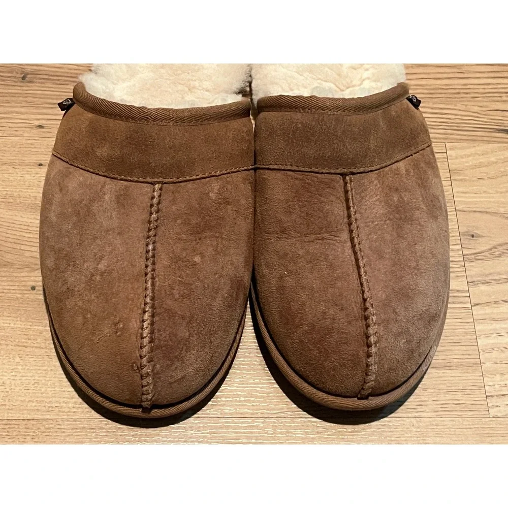 UGG Scuff Slipper Mens 12 Brown Suede Sheepskin Lining House Shoes Slip On Warm